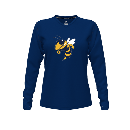 [FTLVCFNV-FYXS-LOGO3] Decker Comfort T-Shirt (Female Youth XS, Navy, V Neck, Logo 3, Long Sleeve)