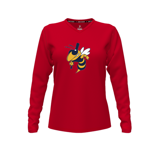 [FTLVCFRD-FYXS-LOGO1] Decker Comfort T-Shirt (Female Youth XS, Red, V Neck, Logo 1, Long Sleeve)