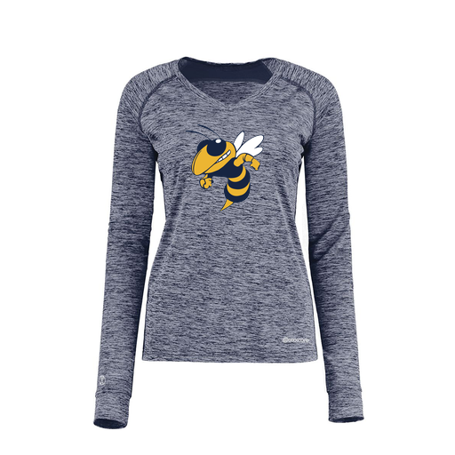 [222770.U22.XS-LOGO3] Ladies Electric Long Sleeve Shirt (Female Adult XS, Navy, Logo 3)